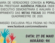 Câmara anuncia Audiência para prestação de contas do 1º quadrimestre de 2020 do Executivo