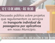 Câmara convoca audiência pública para discussão dos projetos que regulamentam o serviço de transporte individual de passageiros por aplicativos