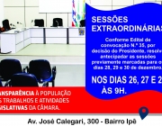 Câmara Municipal convida população para participar de Sessões Extraordinárias de fim de ano