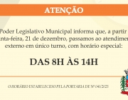 Câmara Municipal de Medianeira determina horário especial de atendimento