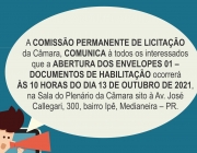 CONVOCAÇÃO PARA SESSÃO DE ABERTURA DOS ENVELOPES Nº 01 - DOCUMENTOS DE HABILITAÇÃO