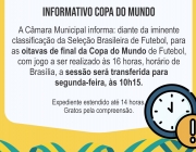 Fique atento: horário da sessão ordinária transferida.