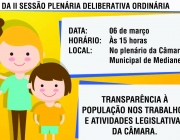 II Sessão Ordinária será realizada nesta próxima segunda-feira, venha participar!