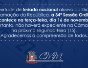 INFORMAMOS QUE: A SESSÃO ORDINÁRIA DA PRÓXIMA SEGUNDA-FEIRA FOI TRANSFERIDA