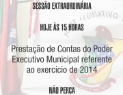 Prefeito presta contas do exercício de 2014 em sessao extraordinária a ser realizada hoje